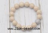 CGB5730 10mm, 12mm white fossil jasper beads with zircon ball charm bracelets