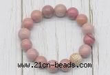 CGB5731 10mm, 12mm pink wooden jasper beads with zircon ball charm bracelets