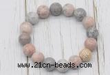 CGB5737 10mm, 12mm pink zebra jasper beads with zircon ball charm bracelets