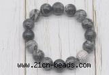 CGB5741 10mm, 12mm black water jasper beads with zircon ball charm bracelets