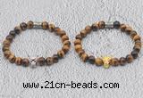 CGB6007 8mm round yellow tiger eye bracelet with leopard head for men