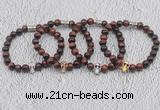 CGB6018 8mm round grade AA red tiger eye bracelet with skull for men