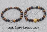 CGB6025 8mm round grade AA colorful tiger eye bracelet with lion head for men