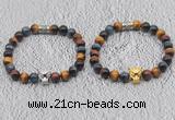 CGB6026 8mm round grade AA colorful tiger eye bracelet with leopard head for men