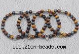 CGB6027 8mm round grade AA colorful tiger eye bracelet with skull for men