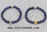 CGB6035 8mm round blue tiger eye bracelet with leopard head for men