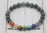 CGB6210 8mm moss agate 7 chakra beaded mala stretchy bracelets