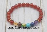 CGB6216 8mm red agate 7 chakra beaded mala stretchy bracelets