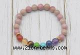 CGB6231 8mm pink wooden jasper 7 chakra beaded mala stretchy bracelets