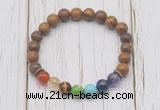 CGB6247 8mm elephant skin jasper 7 chakra beaded mala stretchy bracelets