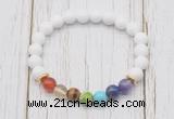 CGB6252 8mm white candy jade 7 chakra beaded mala stretchy bracelets