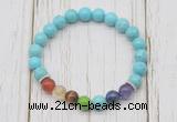 CGB6274 8mm blue howlite 7 chakra beaded mala stretchy bracelets