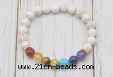 CGB6275 8mm white howlite 7 chakra beaded mala stretchy bracelets