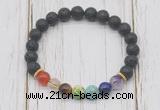 CGB6296 8mm black lava 7 chakra beaded mala stretchy bracelets