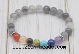 CGB6303 8mm cloudy quartz 7 chakra beaded mala stretchy bracelets