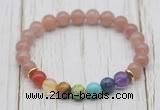 CGB6314 8mm strawberry quartz 7 chakra beaded mala stretchy bracelets