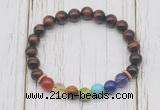 CGB6332 8mm red tiger eye 7 chakra beaded mala stretchy bracelets