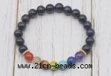 CGB6336 8mm purple tiger eye 7 chakra beaded mala stretchy bracelets