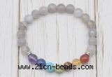 CGB6351 8mm grey banded agate 7 chakra beaded mala stretchy bracelets