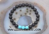 CGB6407 8mm round black lava & blue howlite beaded bracelets