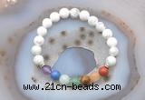 CGB6427 8mm round white howlite 7 chakra beads bracelet wholesale