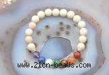 CGB6431 8mm round matte white fossil jasper 7 chakra beads bracelet