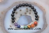 CGB6436 8mm round black obsidian 7 chakra beads bracelet wholesale