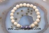 CGB6458 8mm round matte white fossil jasper & dogtooth amethyst beaded bracelets