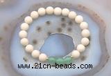 CGB6462 8mm round matte white fossil jasper & green aventurine beaded bracelets