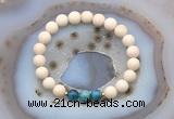 CGB6487 8mm round matte white fossil jasper & apatite beaded bracelets