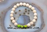 CGB6488 8mm round matte white fossil jasper & green sea sediment jasper beaded bracelets