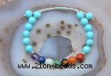 CGB6501 8mm round blue howlite 7 chakra beads adjustable bracelets