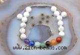 CGB6503 8mm round white howlite 7 chakra beads adjustable bracelets