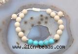 CGB6604 8mm round white fossil jasper & blue howlite adjustable bracelets