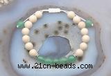 CGB6623 8mm round white fossil jasper & green aventurine adjustable bracelets