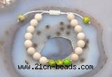 CGB6625 8mm round white fossil jasper & green sea sediment jasper adjustable bracelets