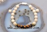 CGB6629 8mm round white fossil jasper & yellow tiger eye adjustable bracelets