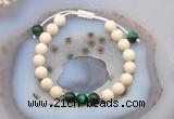 CGB6634 8mm round white fossil jasper & green tiger eye adjustable bracelets