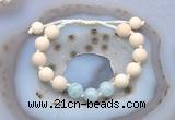 CGB6645 10mm round white fossil jasper & aquamarine adjustable bracelets