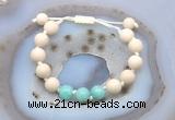 CGB6651 10mm round white fossil jasper & amazonite adjustable bracelets