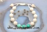 CGB6653 10mm round white fossil jasper & grass agate adjustable bracelets