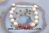 CGB6656 10mm round white fossil jasper & fire agate adjustable bracelets