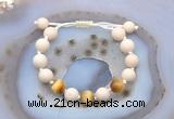 CGB6661 10mm round white fossil jasper & golden tiger eye adjustable bracelets