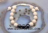 CGB6669 10mm round white fossil jasper & black banded agate adjustable bracelets