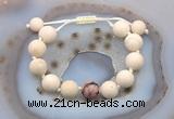 CGB6711 12mm round white fossil jasper & rhodonite adjustable bracelets