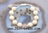 CGB6715 12mm round white fossil jasper & rose quartz adjustable bracelets