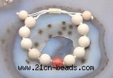 CGB6718 12mm round white fossil jasper & cherry quartz adjustable bracelets