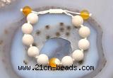 CGB6733 12mm round white fossil jasper & yellow banded agate adjustable bracelets