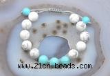 CGB6754 10mm round white howlite & blue howlite adjustable bracelets