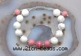 CGB6768 10mm round white howlite & pink wooden jasper adjustable bracelets